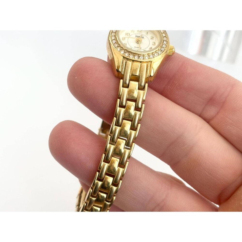 Vanity Fair Rhinestone Framed Gold T Stretch Vintage Wristwatch - 19mm - WORKS! - Picture 5 of 16